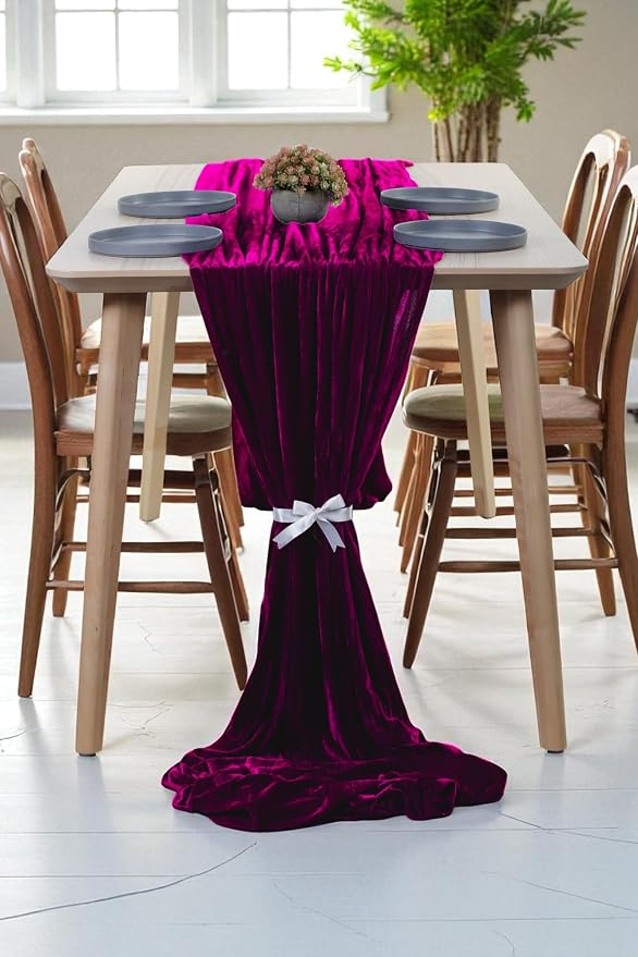 MDS® Pack of 10 | Wine | Velvet Table Runner 20 x 120 Inches 10ft Long Luxurious Soft Romantic Wedding Runners for Party Reception Bridal Shower Birthday Banquets Dinner Table Decoration - Image 3