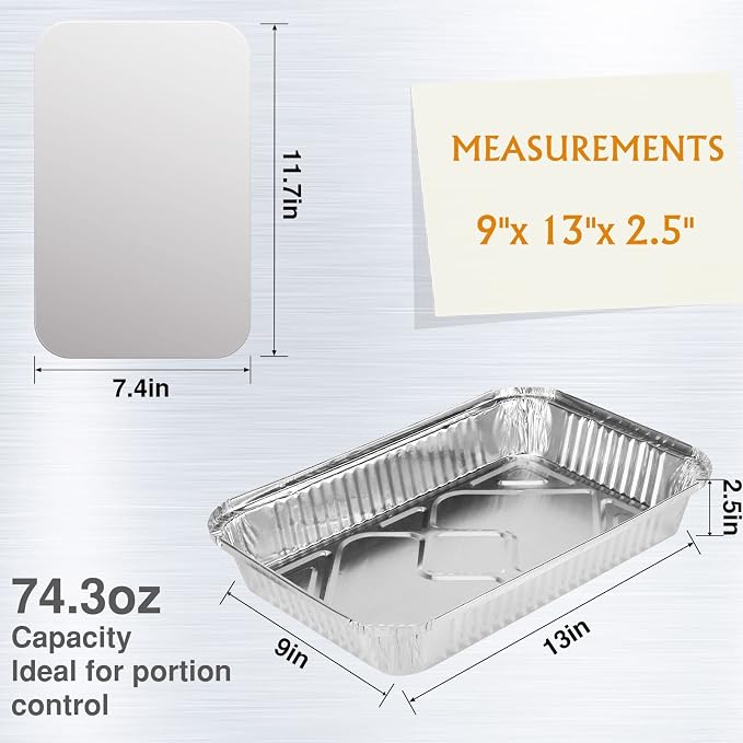 Aluminum Pans Trays 100 Pack 9"x13" Disposable Baking Takeout Containers Without Lids - Recyclable Pans for Cooking Storing Serving & Reheating - Freezer Air Fryer and Oven Safe - Image 2