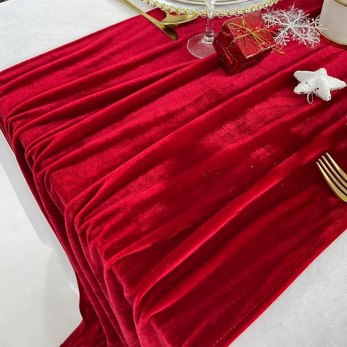 Luxurious Velvet Table Runner, 10ft Wedding Reception Decorations, 20x120inch Soft Velvet Fabric, Table Linen Overlay, Wedding Table Runners (Red, 20X120inch, 5pack) - Image 6