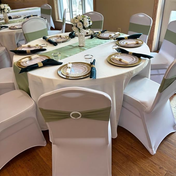 Sage Green Chair Sashes 100 Pack Spandex Chair Bands with Buckles for Wedding Party Birthday Bridal Shower Engagement Anniversary Outdoor Events Decorations - Image 6