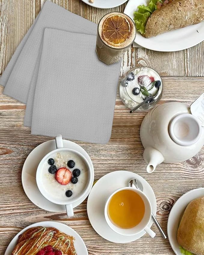 Grey Dish Towels Set,Waffle Weave Kitchen Towels Microfiber Towels Cleaning, Vintage Solid Pure Farmhouse Country Rustic Minimalist Style Soft Absorbent Dish Drying Towels Hand Towels 3-Pc 15.7x23.6In - Image 4