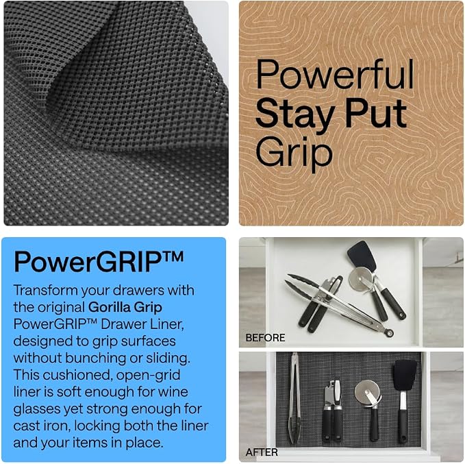 GORILLA GRIP powerGRIP Drawer Shelf and Cabinet Liner, 20" x20', Charcoal - Image 3