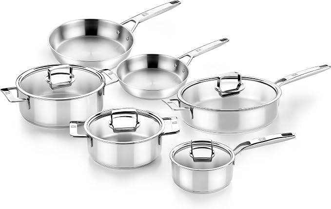BRA COOKWARE Signature 10-Piece Cookware Set | Stainless Steel Pot&Pan Set by BRACookware