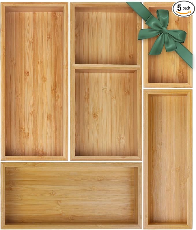 MapleGrace Bamboo Drawer Organizer Set, Individual Wood Storage Organizers by MapleGrace