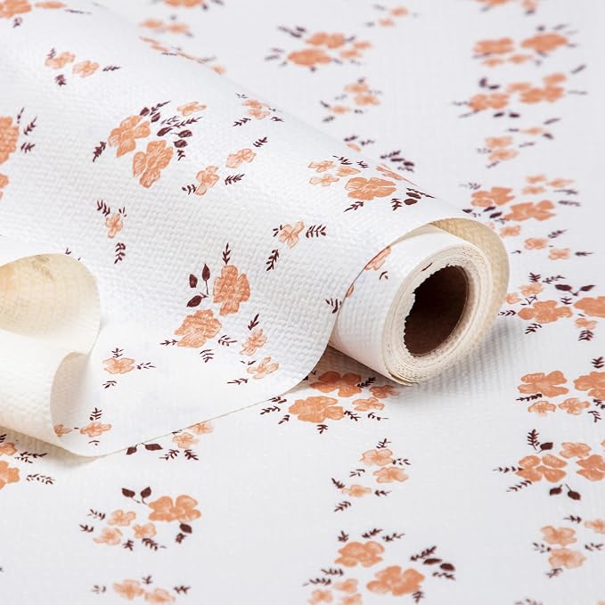 Shelf Liner,Non Adhesive Orange Floral Non Slip 18in x 8FT(3 Rolls) by RAYSTAR