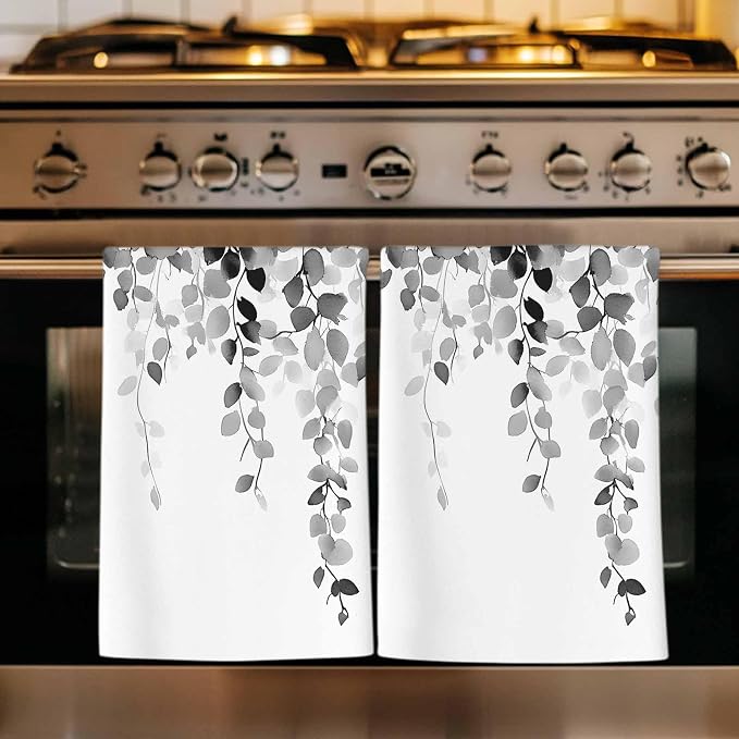 Gray Eucalyptus Kitchen Towels Set of 1, Absorbent Dish Towels for Kitchen, Spring Botanical Plants Weeping Flowers Microfiber Hand Towel, Quick Drying Tea Towel for Cleaning Decorative Dishcloths by Unknown