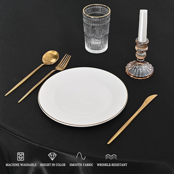 12 Pack 108 Inch Round Satin Tablecloth, Black - Image 8