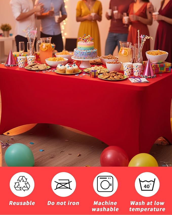 Fixwal 4 Pack 6FT Red Tablecloth Rectangle Spandex Fitted Table Cover - Image 6