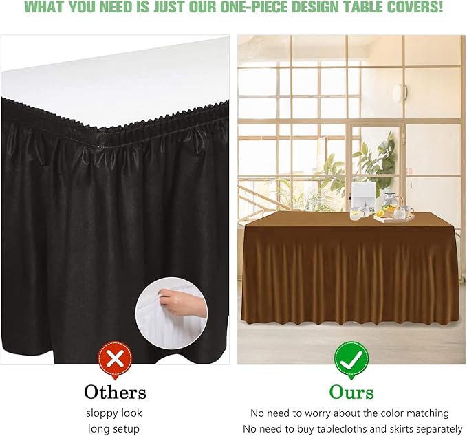 ManMengJi Table Cover and Skirts One-Piece for Folding Tables, 6FT Spandex Fitted Tablecloth with Ruffles Skirt for Weddings, Banquets, Parties, Vendors (Brown 1Pack) - Image 4
