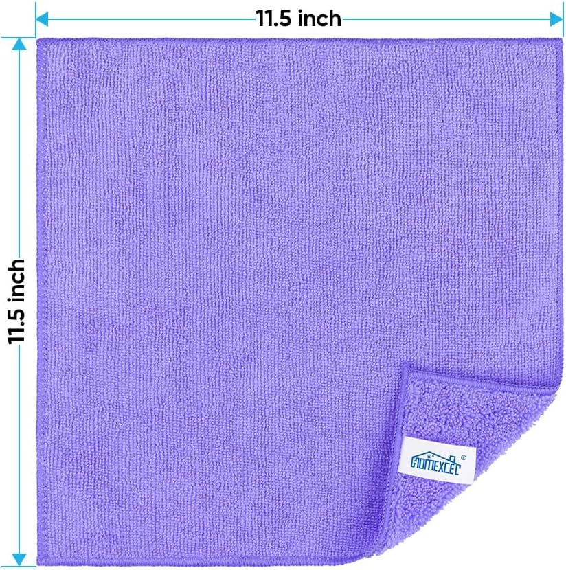 HOMEXCEL Purple Microfiber Cleaning Cloth, 12 Pack Premium Microfiber Towels for Cars, Lint Free, Scratch-Free, Highly Absorbent, Reusable Cleaning Rags for Car, Household, Kitchen, Window,11.5"X11.5"
