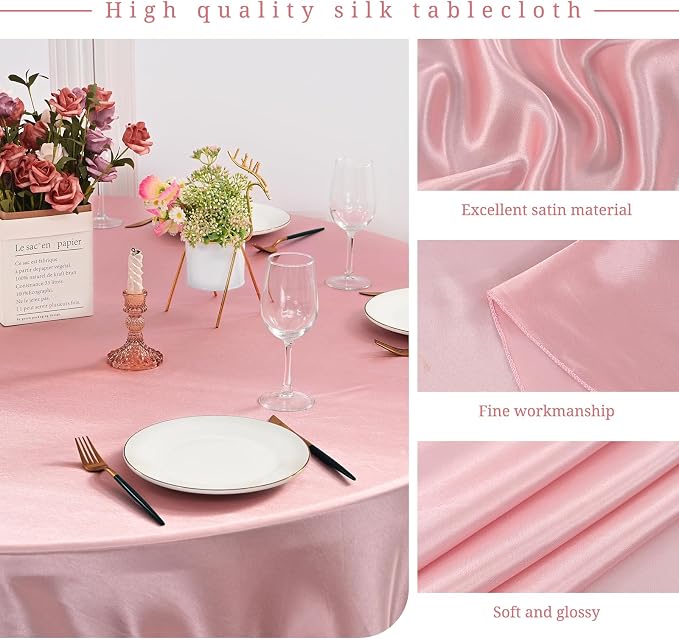 12 Pack 90 Inch Round Satin Tablecloth, Rose Gold - Image 3