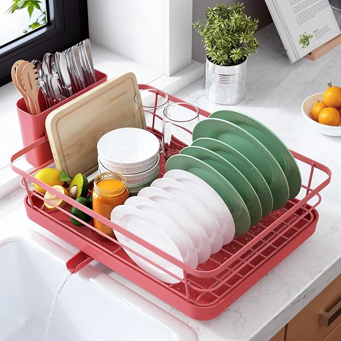 Kitsure Dish Drying Rack for Kitchen Counter, 12''W x 15.5''L, Red by Kitsure