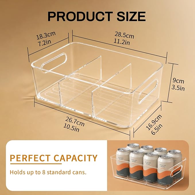 Mpotmiy 6-Pack Pantry Organizers and Storage, Clear Fridge Organizer Bins | Clear stackable plastic bins with removable dividers for packets, snacks, pouches and spices in pantry, fridge or freezer. - Image 6