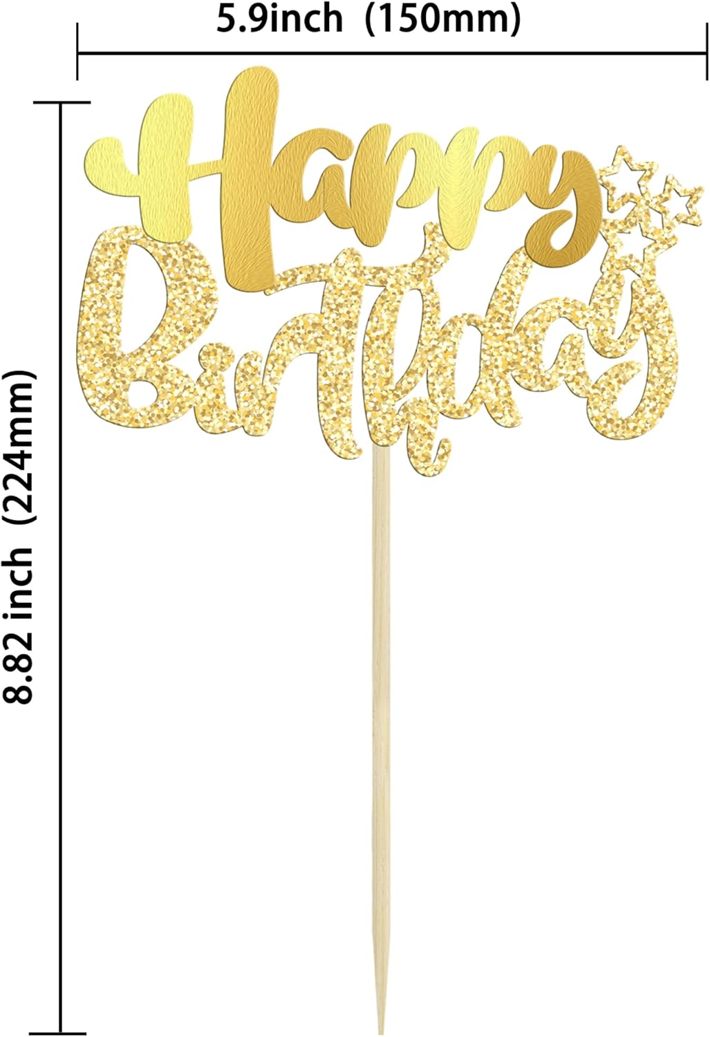 Ephlyn 24Pcs Gold Metallic Happy Birthday Cupcake Toppers for Birthday, Baby Shower & Anniversary Parties