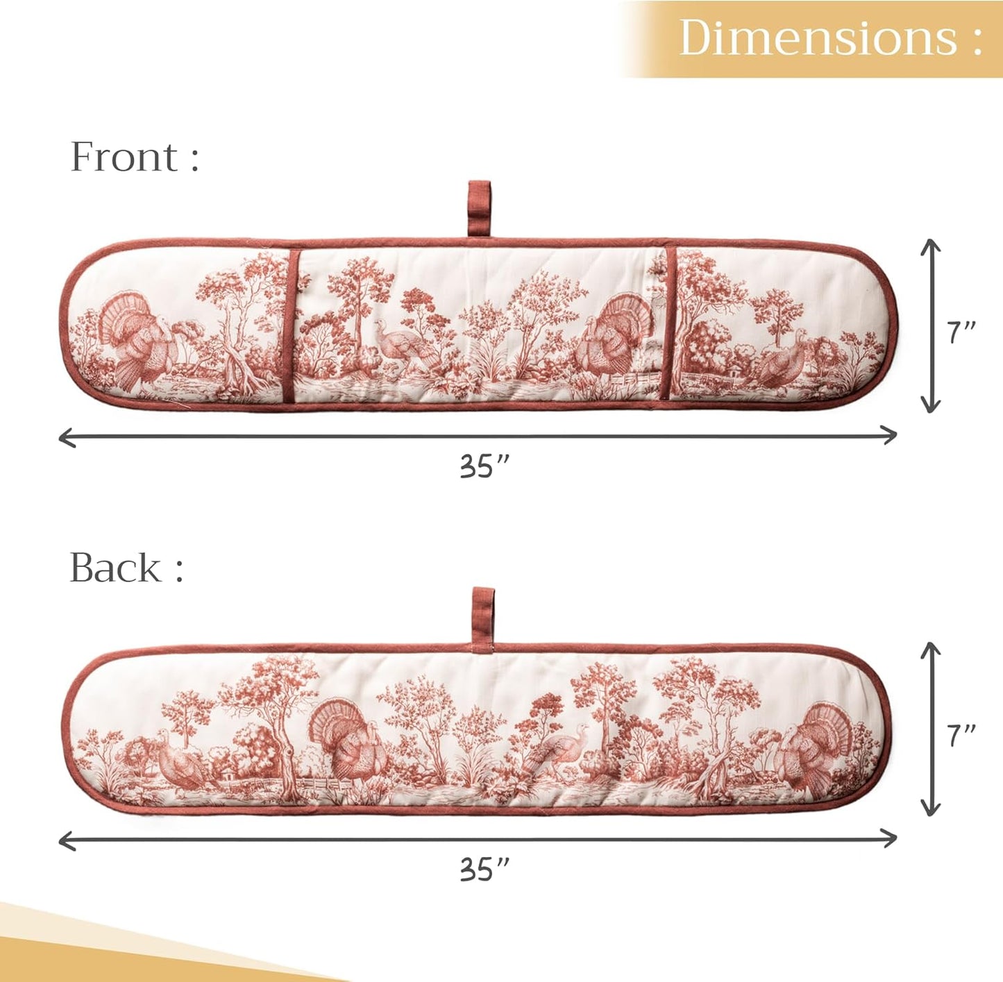 Maison d' Hermine Double Oven Mitt 100% Cotton Heat Resistant Cooking Gloves with Loop, Baking Barbeque, Handling Hot Pan, Holy Jouy - Brown - Thanksgiving/Christmas (7 Inch x 35 Inch)