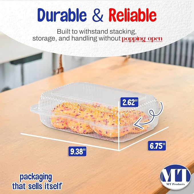 MT Products Plastic Pastry Containers – 9.38" x 6.75" x 2.62" Clamshell Food To Go Containers for Salad, Cookies & Desserts (Pack of 350) – Made in USA - Image 2