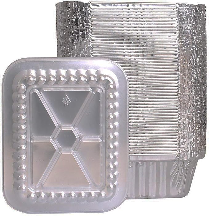 Tiger Chef Oblong Aluminum Tin Foil 1 Pound Pans Dimensions: 5.56" X 4.56" X 1.63" With Clear Dome Lids Measures: 5.5" X 4.5" X 1" Disposable Freezer to Oven Safe for Takeout Storing - 10 Pack - Image 3