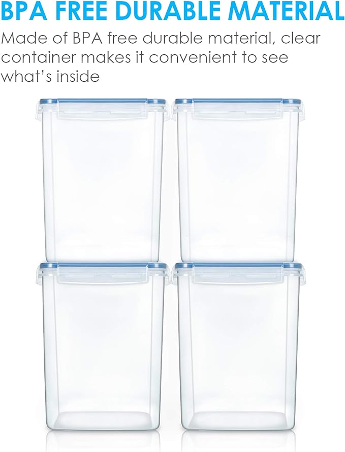 Vtopmart Large Food Storage Containers 5.2L / 175oz, 4 Pieces BPA Free Plastic Airtight Canisters for Flour, Sugar, Baking Supplies, Rice with Lids, 4 Measuring Cups and 24 Labels, Blue (Pack of 2) - Image 3