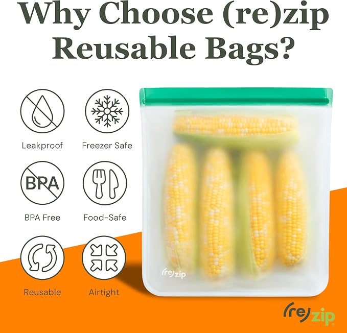 (re)zip Reusable Gallon Freezer Food Storage Bags, Leakproof, 4-Pack, Multi | Food-grade, BPA-free, freezer-safe, leakproof. Holds 128 oz for meal prep, marinates, freezer storage and on the go. - Image 3