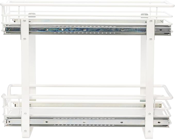 Household Essentials White Powder-Coated Steel Dual-Tier Slide Organizer with Plastic Accents - Image 6