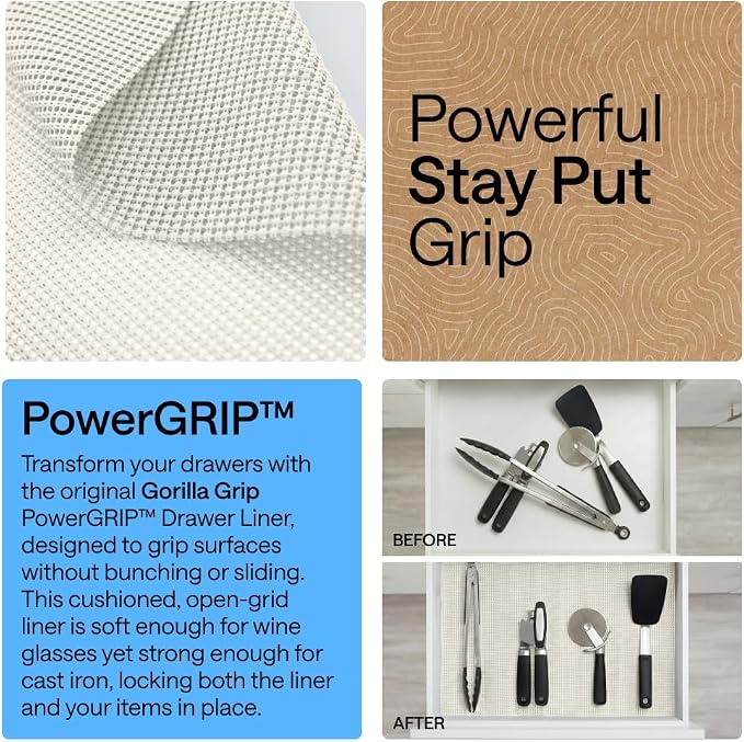 GORILLA GRIP powerGRIP Drawer Shelf and Cabinet Liner, 12" x30', Snow White - Image 3