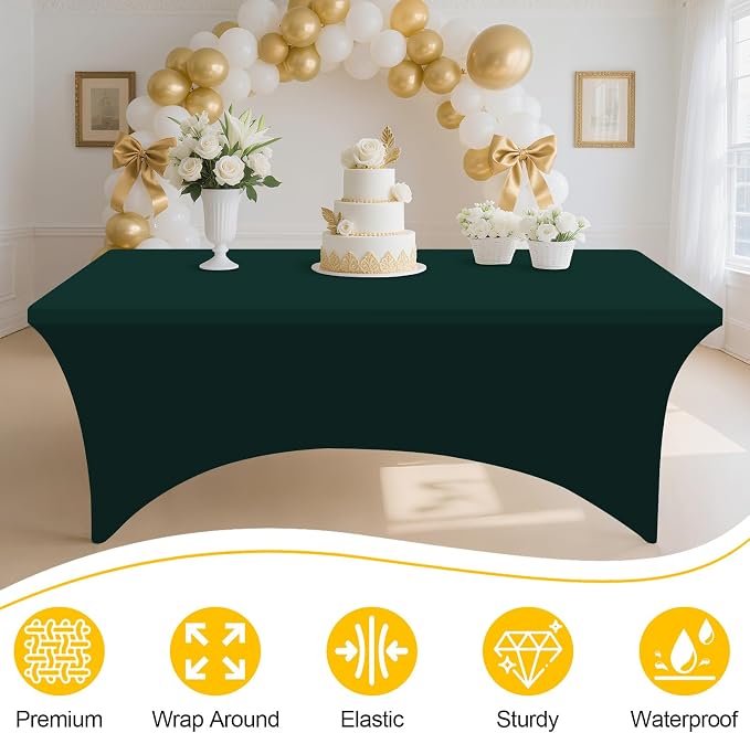 Smiry 2Pack Spandex Table Cloth 4FT, Elastic Fitted Hunter Green Tablecloth - Image 3