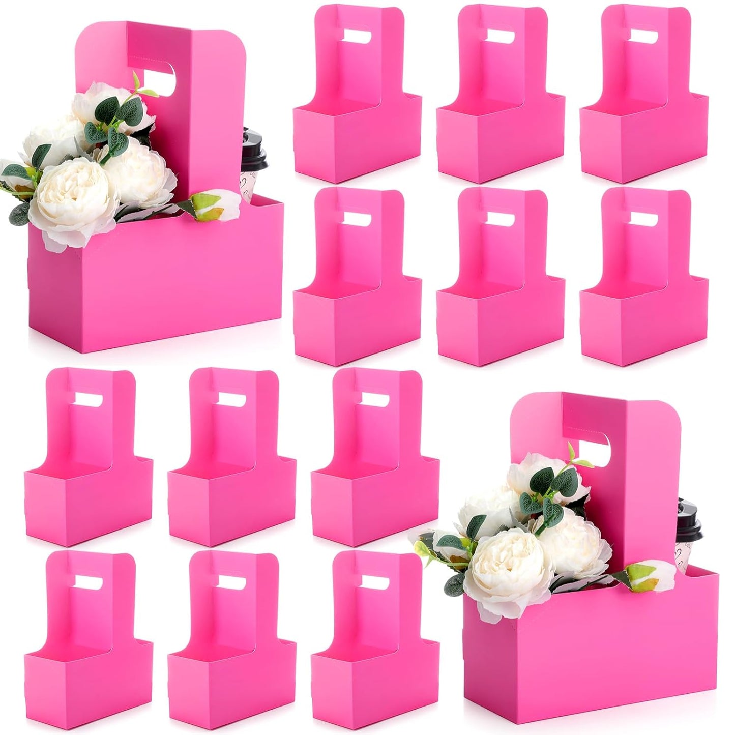 Kosiz 60 Pcs 2 Cups Drink Carrier with Handle 6.9 x 3.2 x 8.9 Inch Coffee Holder Paperboard Drink Caddy for Hot and Cold Beverage Takeout Cafe and Restaurant Xmas Wedding Food Delivery(Rose Red)