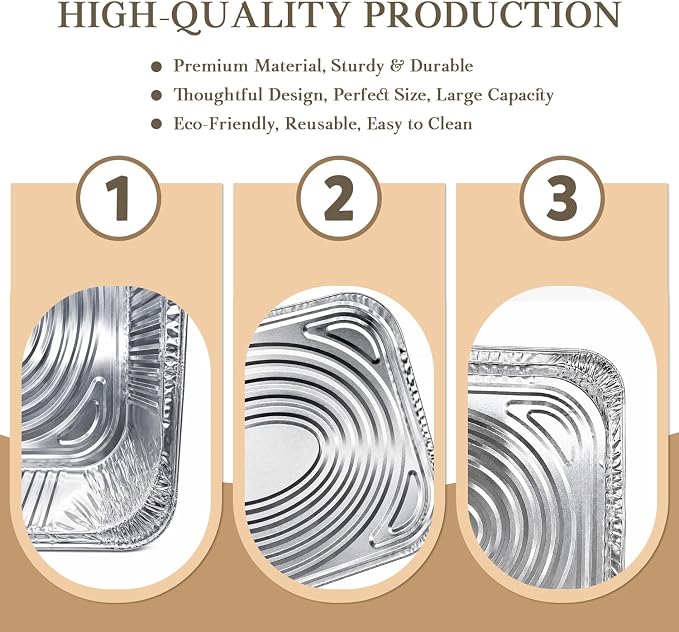 WIKDAY Aluminum Foil Pans, 9x13, 50 Pack | Disposable Baking Pans, Heavy Duty Food Containers, For Baking, Cooking, Roasting, Meal Prep, Parties, BBQ & Catering - Image 4