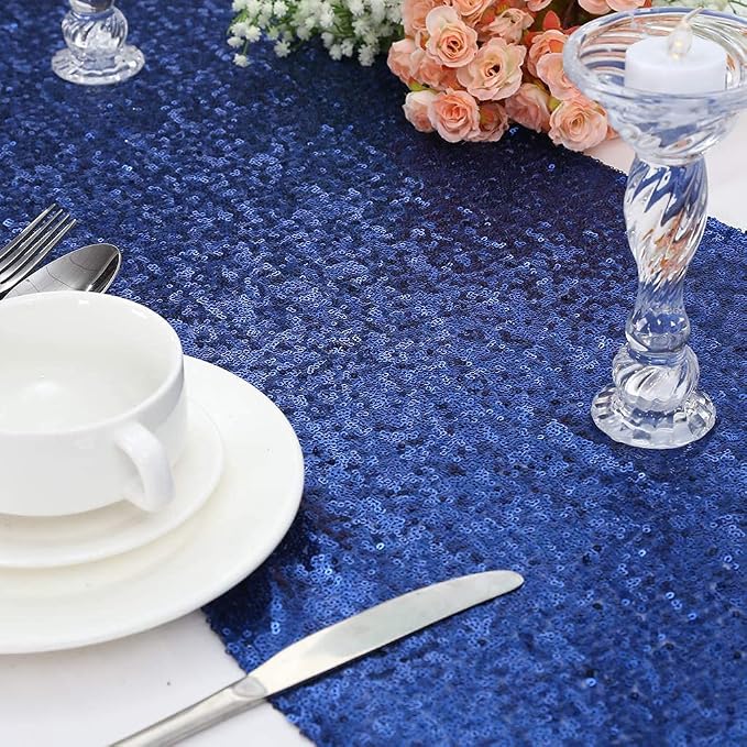 Navy Blue Sequin Table Runner 6 Pack 12''x72 Glitter Table Runner - Image 2
