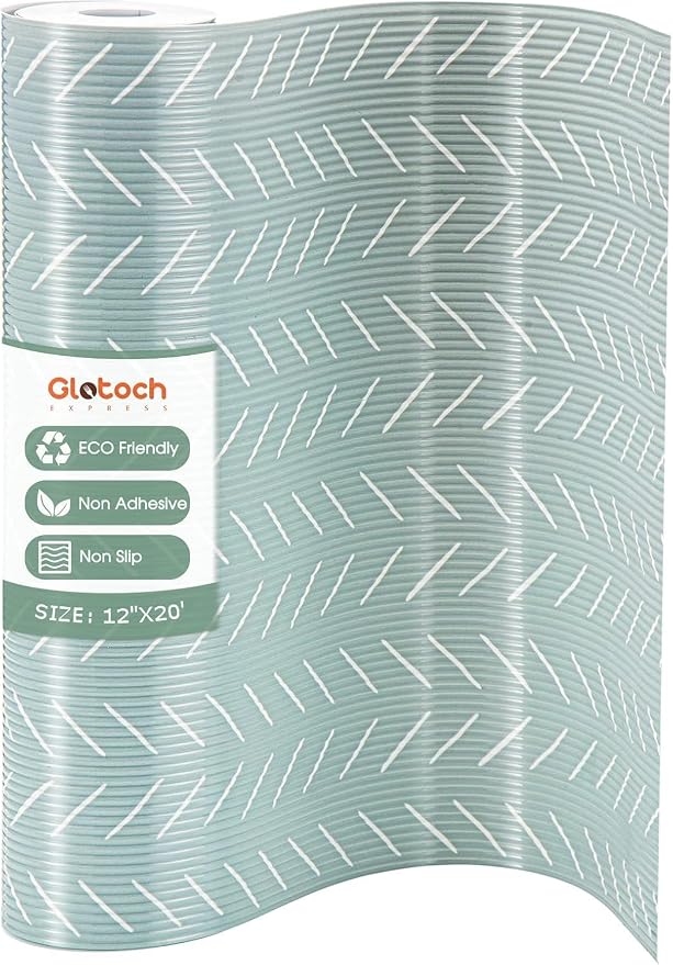 Glotoch Shelf Liner, 2 Rolls, 12" W x 240" L, Green Herringbone by GlotochExpress