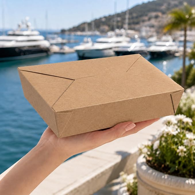 Restaurantware-Bio Tek 8.5 x 6.3 x 2 Inch Food Containers, 200 Durable Noodle Boxes - Disposable, Sustainable, Kraft Paper 49-Ounce Takeout Boxes, Rectangle, For Takeouts, Or Picnics - Image 5