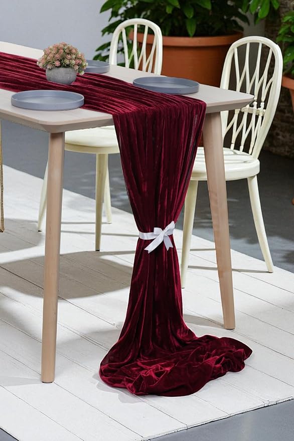MDS® Pack of 6 | Burgundy | Velvet Table Runner 20 x 120 Inches 10ft Long Luxurious Soft Romantic Wedding Runners for Party Reception Bridal Shower Birthday Banquets Dinner Table Decoration - Image 4