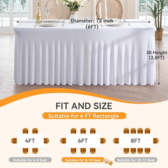 Spandex Tablecloth 6FT Rectangle Table Cover 3 Pack White Wrinkle-Free - Image 6