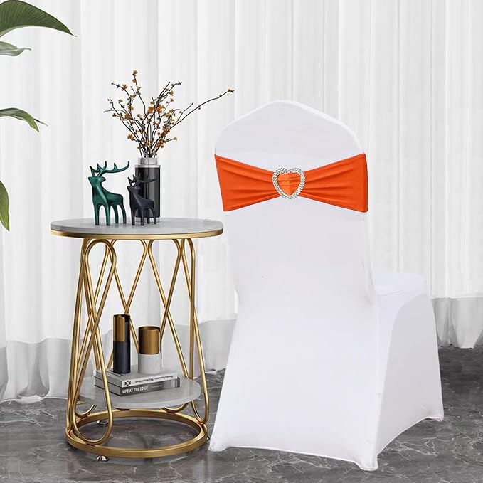 Orange Chair Sashes 25 Pack Spandex Orange Sashes for Chairs Covers Universal Stretch Chair Sashes Band with Heart Buckle Slider for Wedding Banquet Party Decorations - Image 4