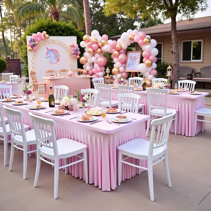 3pk Baby Pink Spandex Tablecloths for 6 Foot Rectangle Tables, Stretch Table Cloths 6FT Pink Fitted Table Cover Desk Skirt for Wedding Birthday Party Baby Shower - Image 8