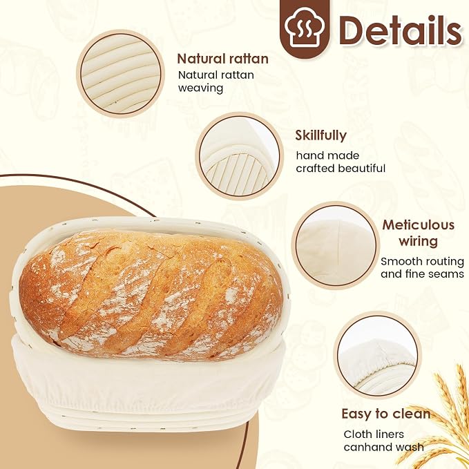 4Pcs Bread Proofing Basket 10 inch Oval Dough Proofing Bowls with Cloth Liners Imitation Rattan Proofing Basket Beautiful Bread Banneton Basket for Professional and Home Baker - Image 3