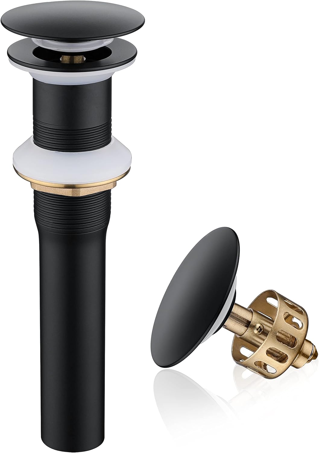 Pop up Sink Drain Stopper for Bathroom Vessel Vanity Sink Art Basin Matte Black, Big Cap Without Overflow, Metal Pop-up Drain Strainer with Detachable Basket Stopper