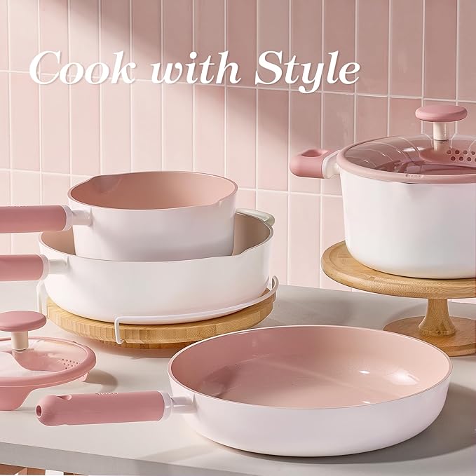CAROTE Pots and Pans Set, Ceramic Cookware Set, 15pcs - Image 4