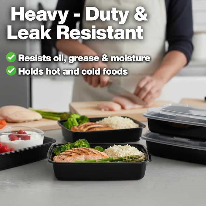 Meal Prep Containers [100 Pack] Rectangular Food Storage Containers with Lids, Bento Box, BPA Free, Stackable, Microwave/Dishwasher/Freezer Safe To Go Food Containers for Meal Prep (32oz) - Image 3