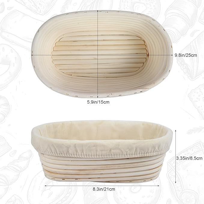 10 Inch banneton bread proofing basket, Set of 6 Natural Rattan Bread Proofing Basket with Linen Liners, Splinters-Free Handmade Brotform for Sourdough, Home & Professional Baking - Image 2