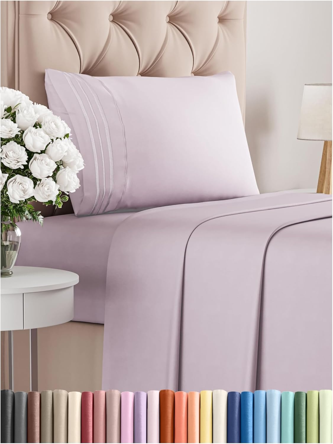 Twin XL Size 3 Piece Sheet Set - Comfy Breathable & Cooling Bed Sheets Set - Hotel Luxury Bedding for Women, Men, Kids, Teens, Boys & Girls - Deep Pockets and Wrinkle Free - Oeko-Tex - Light Lavender