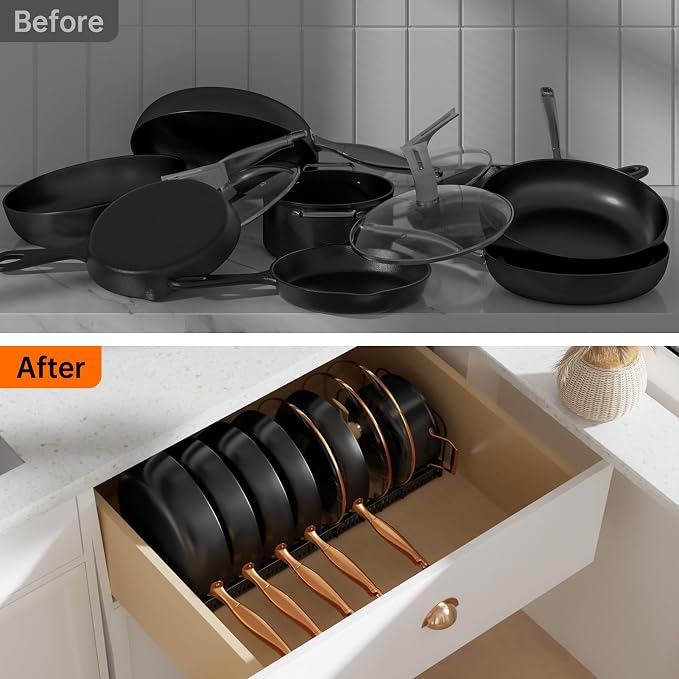 MUDEELA Expandable Pot Pan Lid Organizers inside Cabinet, 10 Divider 2-Pack - Image 7