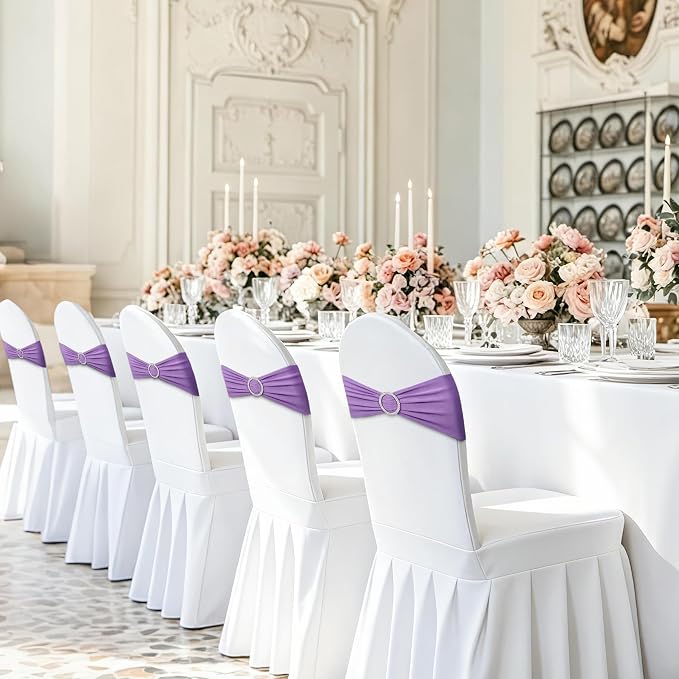 LEBENGURU Purple Stretch Chair Sashes 50pcs with Buckle Slider - Image 7