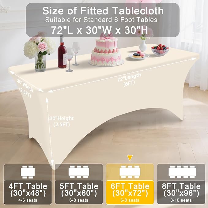 Smiry 2 Pack Spandex Table Cloth 6FT, Elastic Fitted Beige Tablecloth - Image 7