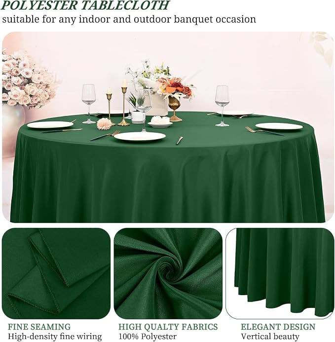10 Pack Hunter Green Round Tablecloths,120 Inch Polyester Table Cloth - Image 4