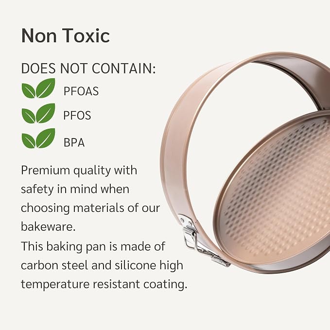 HAPPIELS 9 inch Springform Pan Nonstick, PFOA & BPA Free | | Non-Toxic - High Carbon Steel - Gold - Cheesecake Mold Leakproof - Image 4