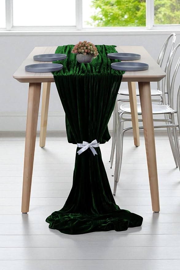MDS® Pack of 20 | Hunter Green | Velvet Table Runner 20 x 120 Inches 10ft Long Luxurious Soft Romantic Wedding Runners for Party Reception Bridal Shower Birthday Banquets Dinner Table Decoration - Image 3