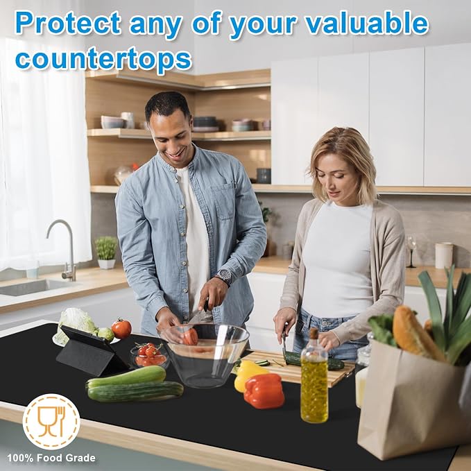 AECHY Silicone Mats for Kitchen Counter 47"x23.6"x0.08”, Largest Heat Resistant Mat Shipped Rolled Up Kitchen Island Silicone Countertop Protector Mat Nonslip Extra Large Counter Mat, Black | Largest Size, Heat Resistant, Nonslip, Extra Large Counterto... - Image 3