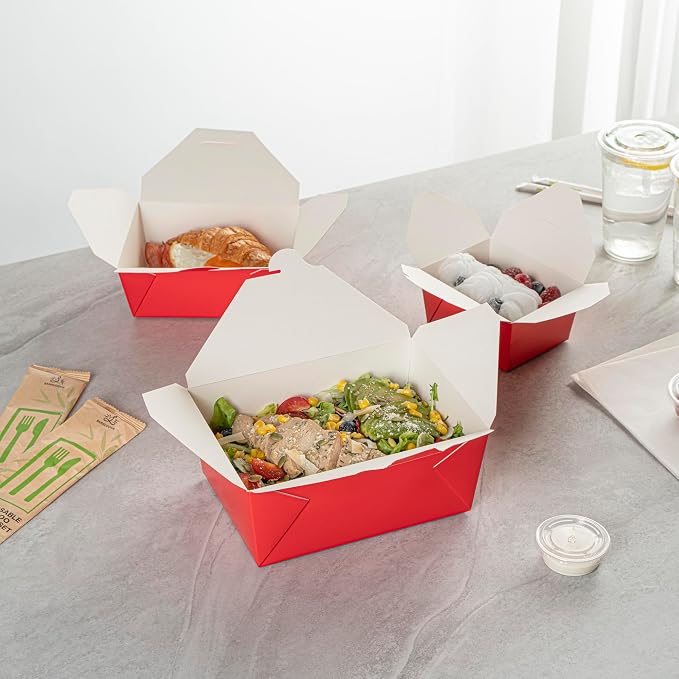 Restaurantware Bio Tek 98 Ounce Take Out Boxes 200 To Go Lunch Boxes - Tab-Lock Closure Heat-Tolerant Red Paper Disposable Lunch Boxes Greaseproof For Hot And Cold Foods - Image 8