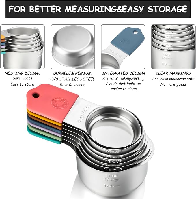 Magnetic Measuring Cups Set Stainless Steel Stackable Nesting Measuring Cup | for Measuring Dry and Liquid Ingredients - Image 3
